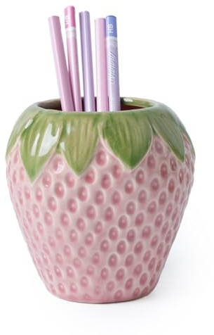 Kelivi Stifte Halter, Niedlicher Erdbeer Stiftehalter, Stiftehalter Schreibtisch, Schreibtisch Freund, Schminkpinsel Halter für Schule, Haus, Büro(Rosa)