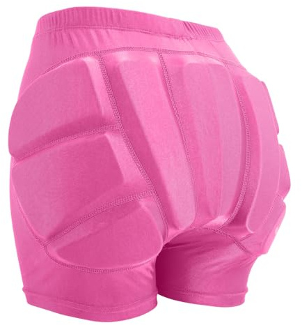 RIDBIKER Kids Butt Pad Shorts, Youth Child Hip Protection Pads, Tailbone Protective Padded Short Pants for Snowboarding Hockey Roller Skating Skiing Cycling (Pink, XX-Small)