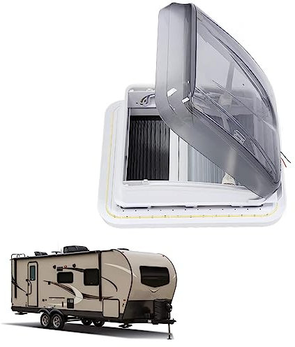 Caravan Roof Vent Kit, RV Motorhome Camper LED Skylight Roof Window Hatch with Screen, Sunshade, Universal RV Roof Vent Cover Lid Replacement
