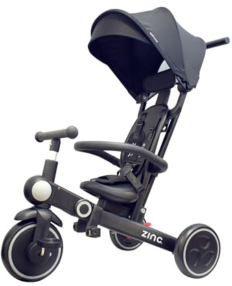 Zinc 7-in-1 Multifunctional Ride-On Toddler Trike with Parent Handle - Foldable Push Tricycle for Kids Aged 10 Months to 6 Years, Tool-Free Assembly - Lightweight & Travel-Friendly Stroller Design