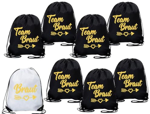 Hitopin Baumwolle und Leinen Braut Turnbeutel, 8 Stück Braut Turnbeutel Rucksack Leinwand, Team Bride Beutel Set, für Junggesellenabschied Braut Party