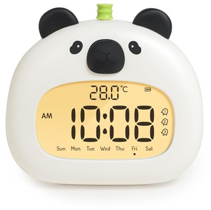 SEESUU Panda Wecker Digital Kinder, regelbarer Helligkeit und Lautstärke, mit LED Display, Schlaftrainer Kinder Nachtlicht 3 Wecker Schlaftraining, Geschenke für Mädchen und Jungen