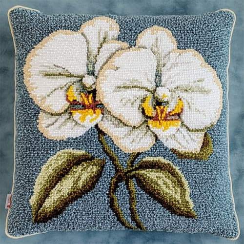 Kitquiver Kit Cuscino A Gancio Orchidea Phalaenopsis Colorata Lavori All'Uncinetto Con Utensile Per Uncinettos Per Adulti Kit Fai Da Te Per Cuscini Fatti A Mano Per La Casa Decorazione 17x17In