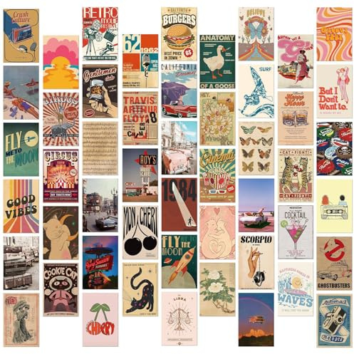 PORUPAEL 50 Stück Vintage Reisen Postkarten Set Poster Karten Wanddekoration Schlafzimmer Karten Dekoration Aesthetic Mini Poster (B)