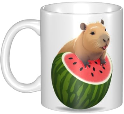 WHJDPP Tazza in ceramica con immagine di capibara sull'anguria, per cappuccino, latte, cereali, yogurt, latte, bevande calde o fredde Forno a microonde