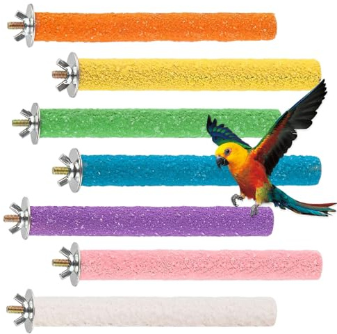 7 Pcs Parrot Perch, Bird Perches for Cage Wooden Bird Toys Budgie Perch Paw Grinding Stick Stand for Cockatiels Lovebirds Parakeet (20cm)