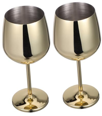 INOOMP 2 Pièces Verres à Vin Acier Inoxydable Calices Dorés Incassables et Portables pour Pique- Camping Piscine Élégants et