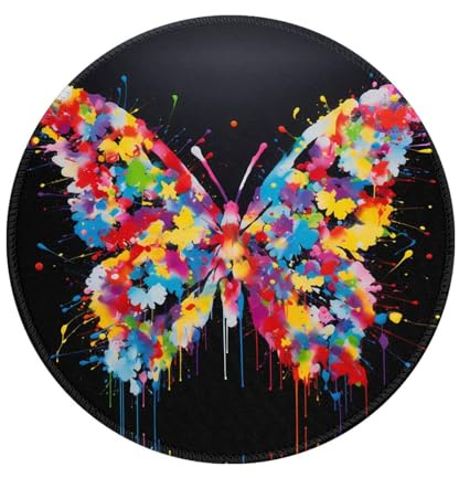 PHAYAH Inked Butterfly Pattern, Round Mouse Pad Waterproof Non-Slip Rubber Base Desktop Protection Mat Diameter 7.9 in