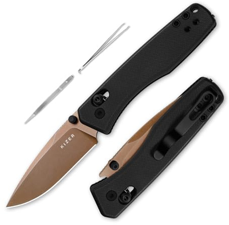 Kizer Aegis EDC Pocket Knife, 2.8 D2 Steel Drop Point Folding Knife with Black G10 Handle, Thumb Stud Opener Clutch Lock, Pocket Knives for Camping Hiking V3774M3
