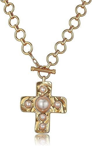 Collar grueso para mujer, cadena de cruz grande, cadena grande con colgante de cruz, grueso y llamativo, joyería gruesa