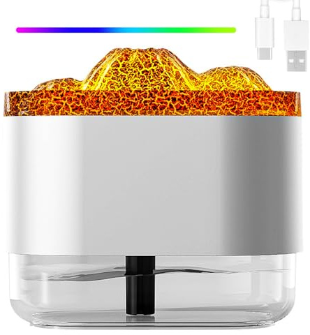 Syglawnd Flame Diffuser, Volcano Humidifier, 300ML Quiet Flame Oil Diffuser with Warm/Colorful Light, 2 Mist Modes Fire Humidifier for Home, Bedroom, Office, Yoga, Gym, Volcano