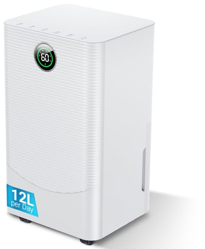 12L/day Dehumidifier with Digital Humidity Sensor & Display - 24-Hour Timer, 3 Dehumidification Modes, Continuous Drain, Ideal for Bedrooms, Office, Basements