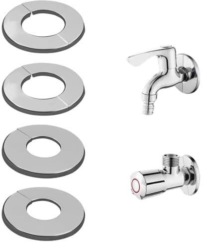 4 Pack Stainless Steel Split Pipe Cover Plates 28mm & 35mm for Shower Taps | Rustproof stainless steel,split requires no pipe removal,self-adhesive fix, for showers,taps,radiators and bathroom plumbing