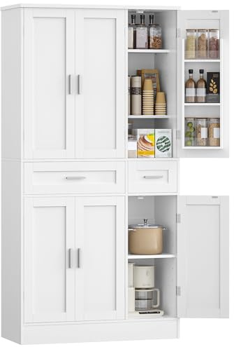 Hzuaneri Credenza Cucina, Mobile Alto da Cucina, 40 x 92 x 180 cm, Bianco