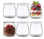 Tinsellns Pack de 6 Tarros Yogurtera de Cristal, Tarros de Postre Transparentes de 200 ml, Vasos Yogurtera con Tapa Reutilizables, Vasos de Postre para Gelatina, Miel, Tiramisú, Mousse, Muesli