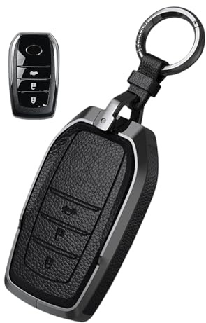 Jinhon Schlüssel Hülle Metall Cover Passt für Toyota 2025 2024 CHR Corolla Cross Hilux bZ4X Yaris IV Cross RAV4 2023 2022 Auto Schlüsselgehäuse Schlüsseletui Schutz Schlüsselanhänger 3 Tasten Schwarz