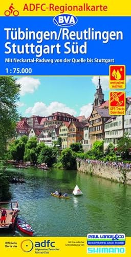 ADFC-Regionalkarte Tübingen/Reutlingen Stuttgart Süd, 1:75.000, reiß- und wetterfest, GPS-Tracks Download: Mit Neckartal-Radweg von der Quelle bis Stuttgart (ADFC-Regionalkarte 1:75000)