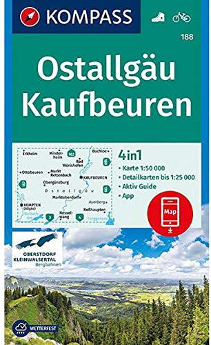 KOMPASS Wanderkarte Ostallgäu, Kaufbeuren: 4in1 Wanderkarte 1:50000 mit Aktiv Guide und Detailkarten inklusive Karte zur offline Verwendung in der ... (KOMPASS-Wanderkarten, Band 188)