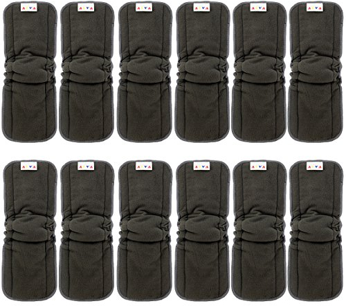 Alva Baby 5 Lagen Charcoal Bamboo Inserts Wiederverwendbare Einlagen für Stoffwindeln mit Seitenfalten (12 Stück) 12FLN-DE