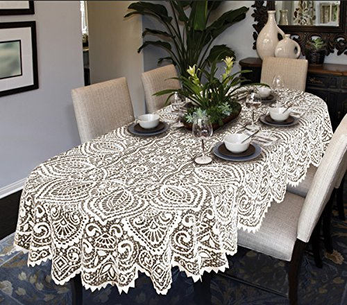 MforStyle Große Tischdecke mit Spitze, oval oder rund, Weiß oder Beige, hochwertig, weiß, 63 (160cm) Round
