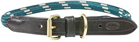 WeatherBeeta Rope Leather Dog Collar, Hunter Green/Brown, Medium