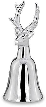 Tischglocke Porzellan silberfarben 12 cm - Serviceglocke galvanisiert mit Rentierkopf als Griff, dekorative Empfangsglocke für Rezeption, Gastronomie, Weihnachten & Geschenkidee