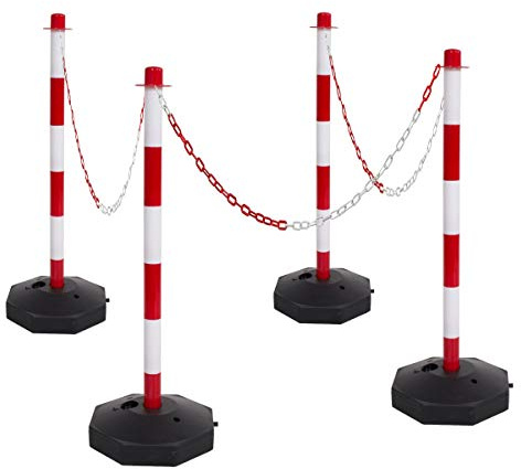 4 Plastic Chain Safety Barrier Posts & 10m Plastic Chain Kit (Red & White)