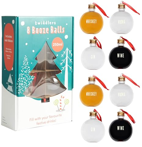 The TWIDDLERS - Weihnachten DIY Schnapskugeln, große Ornamente mit Aufklebern, Füllbare klare Flaschen Zum Befüllen, Geschenk zu Weihnachten, Personalisierte Weihnachtskugeln (8, 250ml - 10cm x 8cm)