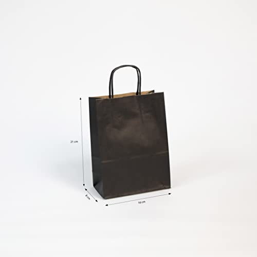 Clairefontaine 395612C - Un Paquet De 25 Sacs Cadeaux Kraft - 16x8x21cm - 100g - Couleur : Noir - Poignées Torsadées - Idéal Pour : Emballage Cadeaux, Secteur Alimentaire, Sac Kraft Basique