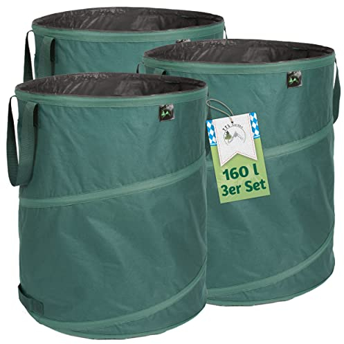 TTL Garden 3x 160L Premium Pop Up Gartensack - 220gsm 600D Oxford 3er Set 160 Liter Gartenabfallsack faltbar extra stabil - Laubsack Sack & Behälter Grünschnitt Garten Abfall selbstaufstellend