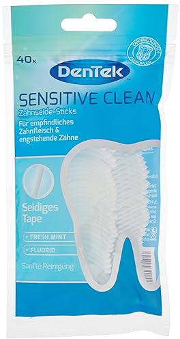 DenTek Sensitive Clean - 40 bastoncini di filo interdentale per gengive sensibili, denti stretti, pulizia dei denti interdentali, gusto menta, fluoride, stuzzicadenti