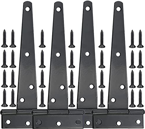 T Hinges,4 Pcs 6 Inch T Strap Heavy Duty Black Metal Door Hinges | Used For Wood Doors,Outdoor Wooden Fences,Shed Doors,Gates,Cabinets,Windows(100/150/200mm)(6 inch)