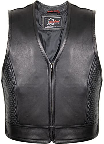 MDM Traje de piel para motorista con ampliación lateral, tiras de piel trenzadas en los laterales., Negro , M