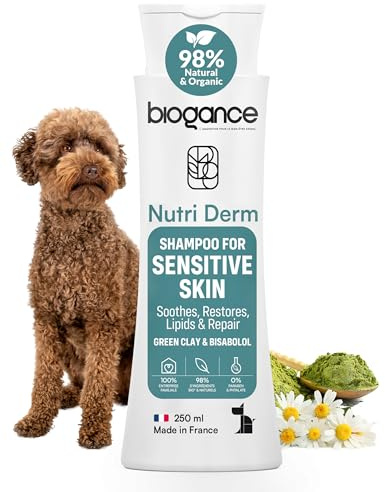 Biogance - Shampooing peaux atopiques et sensibles - Nutri Derm - 250 ml - Produit d'hygiène et de soin pour chien - A base d’argile verte et de bisabolol