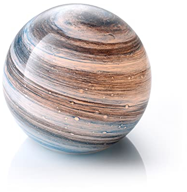 Auraglow Handmade Blown Glass Art Planet LED Table Mood Lamp, Cordless Battery Operated Light, [Neptune]
