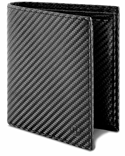 RUTAKO Leder Geldbörse Herren mit RFID Schutz - Portemonnaie Groß mit Münzfach - 12 Fächer - Geldbeutel für Männer - Brieftasche Wallet Portmonee Carbon-Schwarz