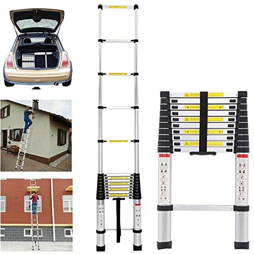 3,2m Teleskopleiter Ausziehbare Aluminiumleiter Loftleiter Robust Stehleiter mit 11 Sprossen, 150KG Tragkraft EN131