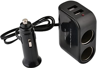 Cigarette Lighter Splitter 2 Sockets, USB Car Charger Power Socket adapter with 2 USB Ports, 12V/24V Power Outlet Splitter for Car Camera Dash Cam GPS