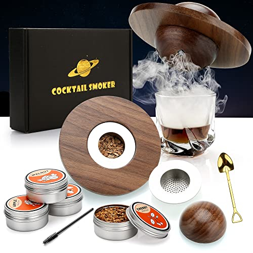 Kit de Fumoir Cocktail, Ensemble Fumeur Cocktail avec 4 copeaux Bois, kit de Boissons pour Fumeur de Whisky à l'ancienne, Cocktails Accessoires pour Whisky, Boissons, Bourbon, café, viandes-Walnut