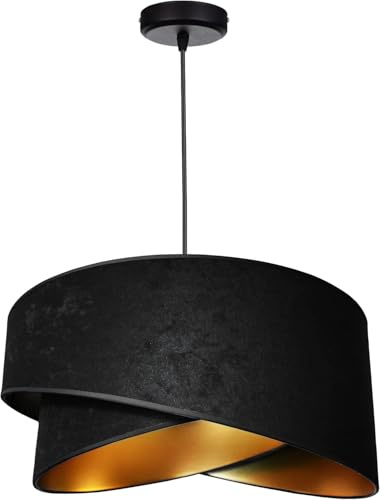 FKL DESIGN Home Deco – Hängelampe Pendellampe Lampenschirm aus Velours Schwarz Esszimmerlampe, Wohnzimmer, Küchenlampe aus Serie N131 (N131-S)