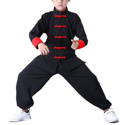 Kung Fu Suit for Unisex Kids Long Sleeve Black Martial Arts Taichi Traditional Performance Uniform