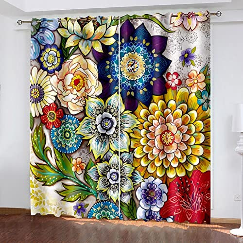 MTBDyyds Bunt Stilvoll Blumig 200X160Cm Verdunkelungsvorhänge 3D Drucken Verdunklungsvorhänge Kinderzimmer 2 Stück Vorhang Blickdicht Ösenschal Kindergardinen Junge Verdunklungsgardine