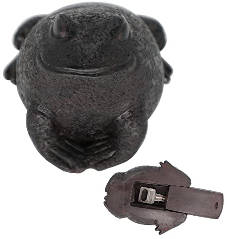 Memeyou Cache-clés étanche en forme de grenouille - Boîte de rangement sûre pour l'extérieur de la cour ou du jardin - Décoration d'intérieur - Grande taille - Support de rechange pour maison - Noir