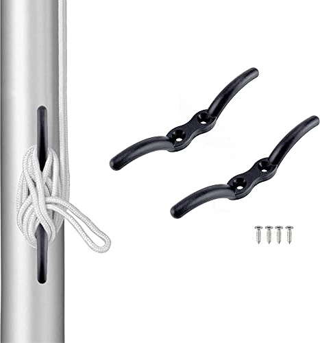 Marine Deck Cleat Hooks with Screws Washing Line Cord Flagpole Rope Cleat Tiebacks Pulley Black for Boats Yachts or Decoration Applications 110mm - Pack of 2