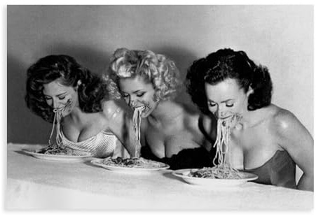 3 Frauen essen Spaghetti Druck Leinwand Poster Wandkunst Dekor Druck Bild Gemälde für Wohnzimmer Schlafzimmer Dekoration ungerahmt 60 x 90 cm
