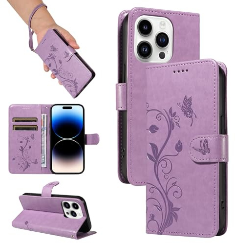 SRISHP Cover per iPhone 14 Pro Max Custodia, Viola | Magnetica Cover a Libro, Portafoglio con Slot per Schede, Custodia in PU Pelle, Supporto Stand Cover