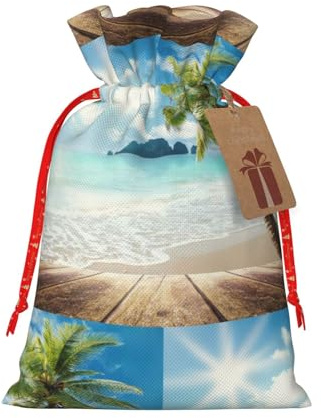 Premium Kordelzug-Jutebeutel mit Palme, kleine Süßigkeitentüten, Jutebeutel, Süßigkeitenbeutel, Süßigkeitenbeutel, Goody Bags für Kinder, Urlaub, Weihnachten, Partygeschenke