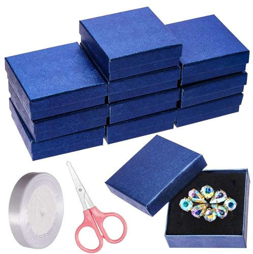 Swpeet Gift 12PCS blanc 3,5 × 3,5 × 1 pouces boîte - cadeau de bijoux en carton avec ciseaux et ruban de polyester, collier boucles d'oreilles boîte de bracelet bijoux affichage boîte - cadeau