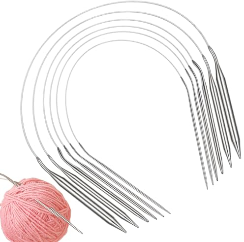 Aeeque Rundstricknadeln 60 cm, 6 Stück Edelstahl Rundstricknadeln Set, Metall Stricknadeln Rundstricknadel für Mütze Ärmel, Leichte Rundstricknadel für Anfänger Arthritis, 2.0mm - 8.0 mm