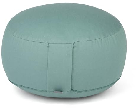 Bodhi Meditationskissen Rondo ECO | Yogakissen mit Bio Dinkelfüllung | Bezug aus 100% Baumwolle | Waschbarer Bezug mit praktischer Trageschlaufe | Höhe 20 cm (Mineral Blue)